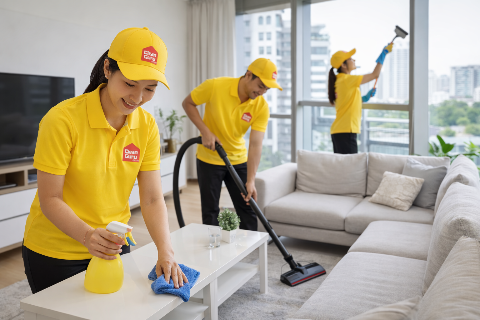 CleanGuru team cleaning a bright Singapore home